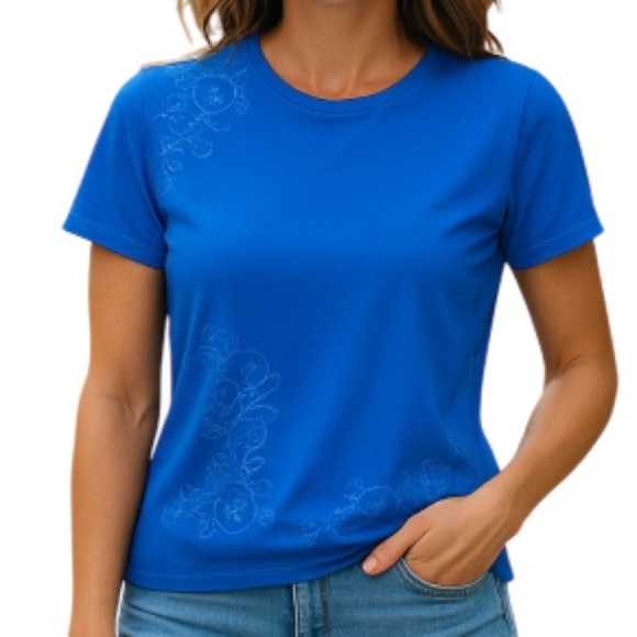 Denver Hayes Fitted Activewear Short Sleeve T-Shirt Bright Blue Paisley Mesh L - Picture 1 of 11